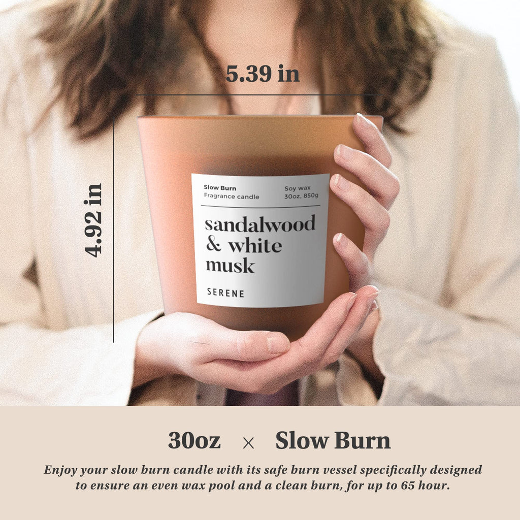 Sandalwood White Musk Scented Candle, 30 oz Soy Wax, 3-Wick
