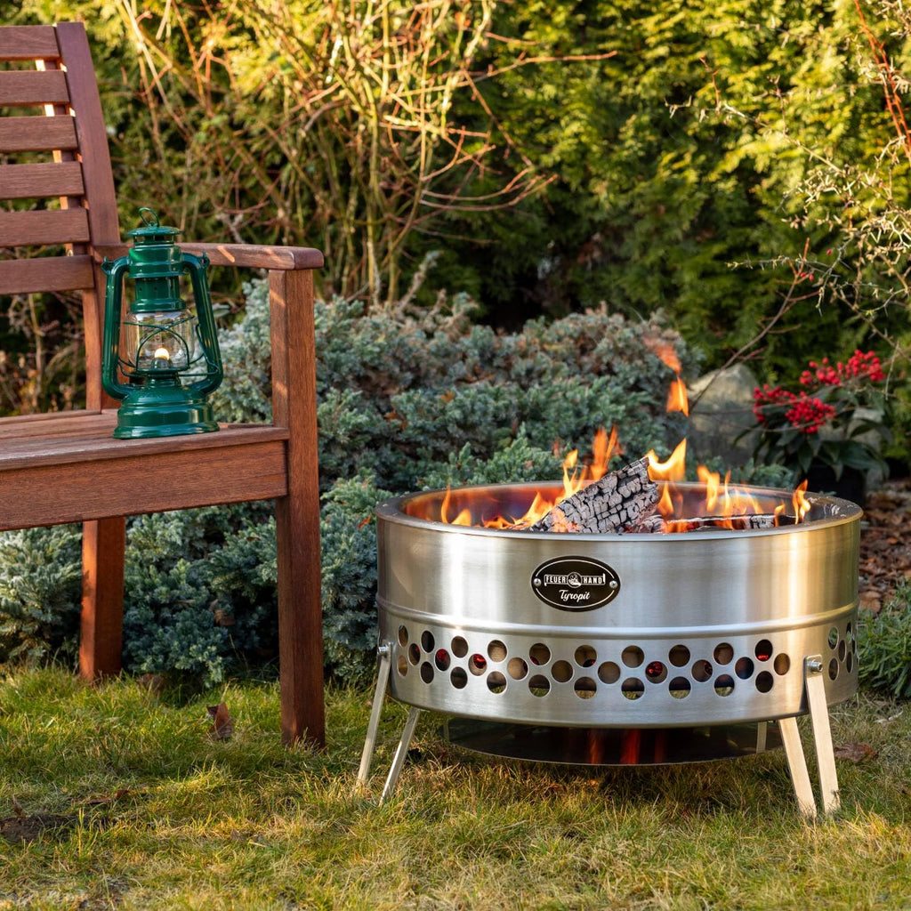 Petromax Tyropit Fire Bowl, Even Heat Low-Smoke Low-Soot Stainless Steel Fire Pit for Campfires, 22.4 inch Diameter