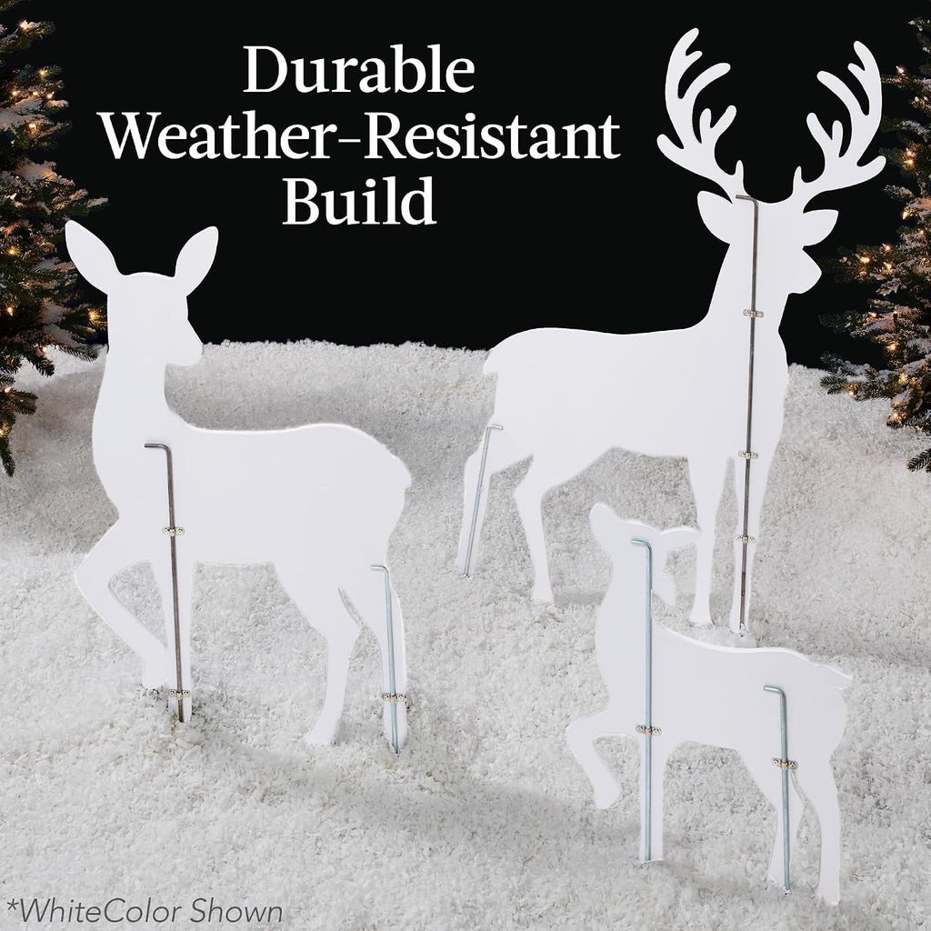 3-Piece 46in 2D Deer Family Silhouette Set, Outdoor PVC Christmas Yard Decoration w/Buck, Doe, Fawn, Weather