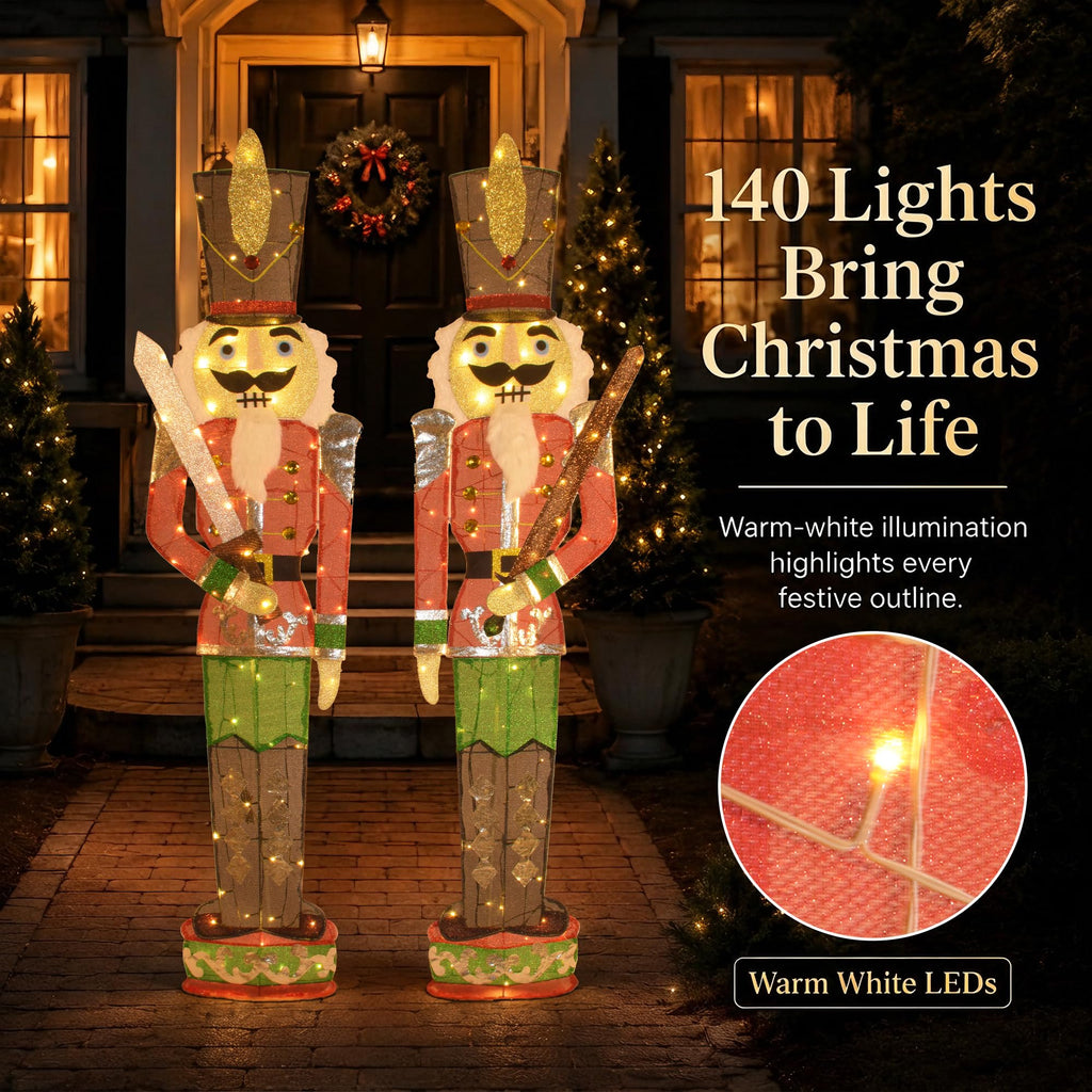 72-Inch 2-Pack Lighted Nutcracker Christmas Decorations Outdoor, 2D Pre-Lit Soldier Yard Display with 140 LEDs