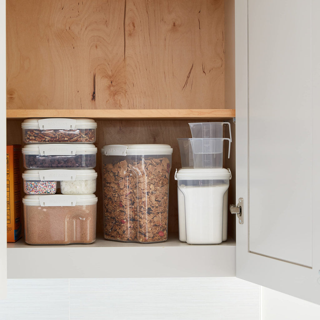 Flour and Sugar Storage Containers for Pantry with Lids and Measuring Cup, Dishwasher Safe, 10.2-Cup, White