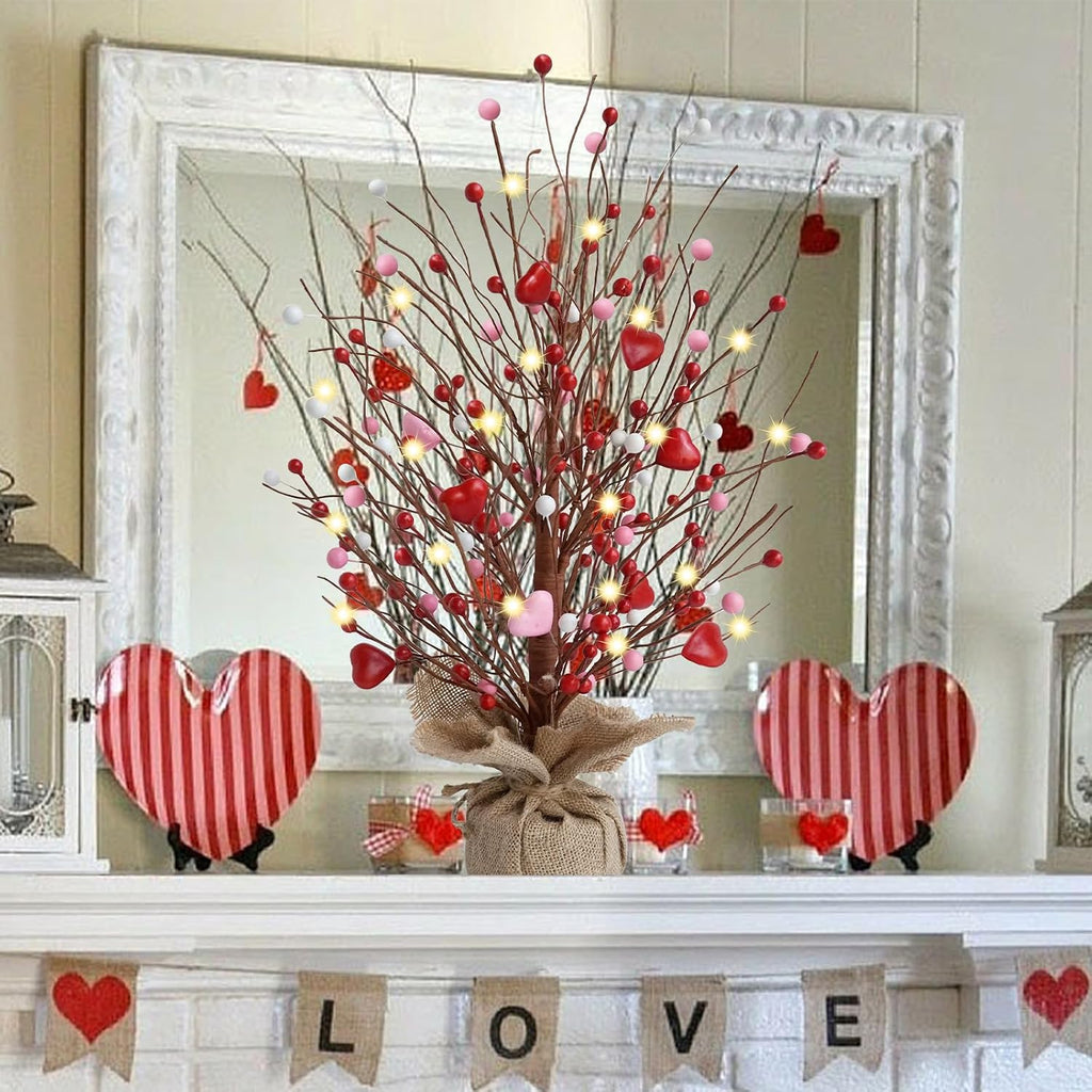 Valentines Day Heart Table Tree Decorative Red Love Berries