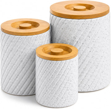 Flour Sugar Storage Containers - Ceramic Canister with Airtight Bamboo Lids Counter - 80, 40 & 20 oz, White - Set of 3