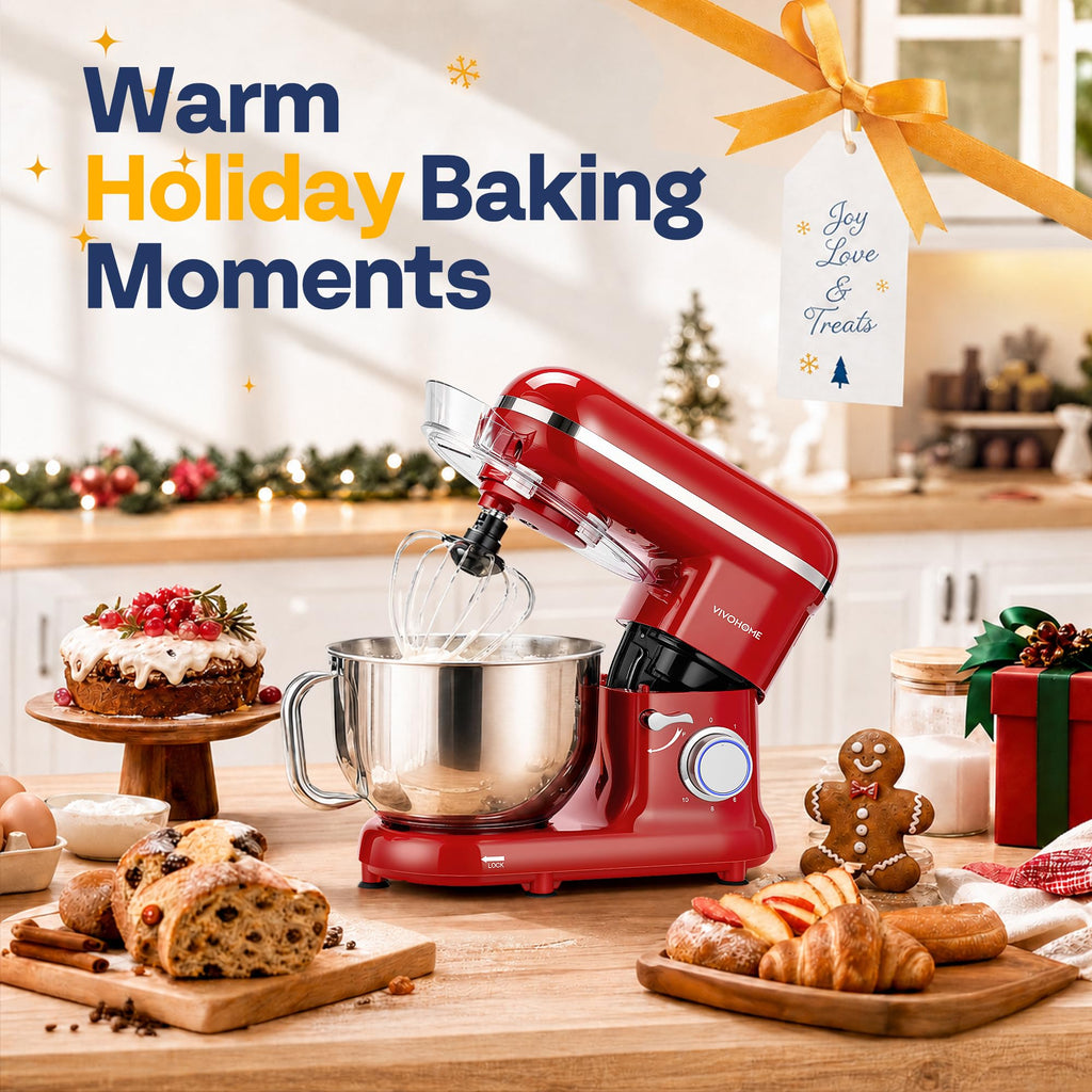 Stand Mixer, 6-Quart Tilt-Head Kitchen Mixer with Bowl, Red