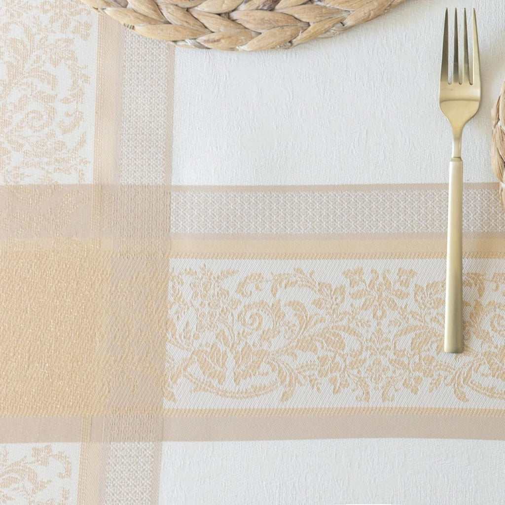 Heavyweight Jacquard Fabric Table Cloth with Gold Metallic Accents, Décor for Everyday, Parties, Hol