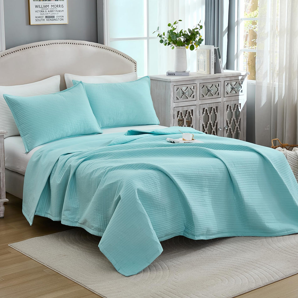 Stripe Quilted Duvet Cover Set, Soft Lightweight Coverlet, 3 Pieces Quilt Set Multi-Purpose Bedding Set for All