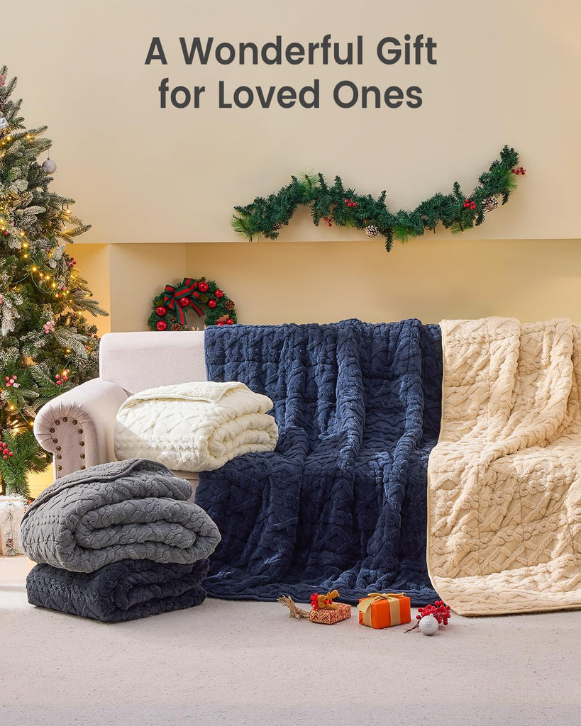 Weighted Blanket for Adults Twin Size 15 lbs, Dual Sided Soft Fuzzy Jacquard Sherpa Weighted Blankets for Sleeping