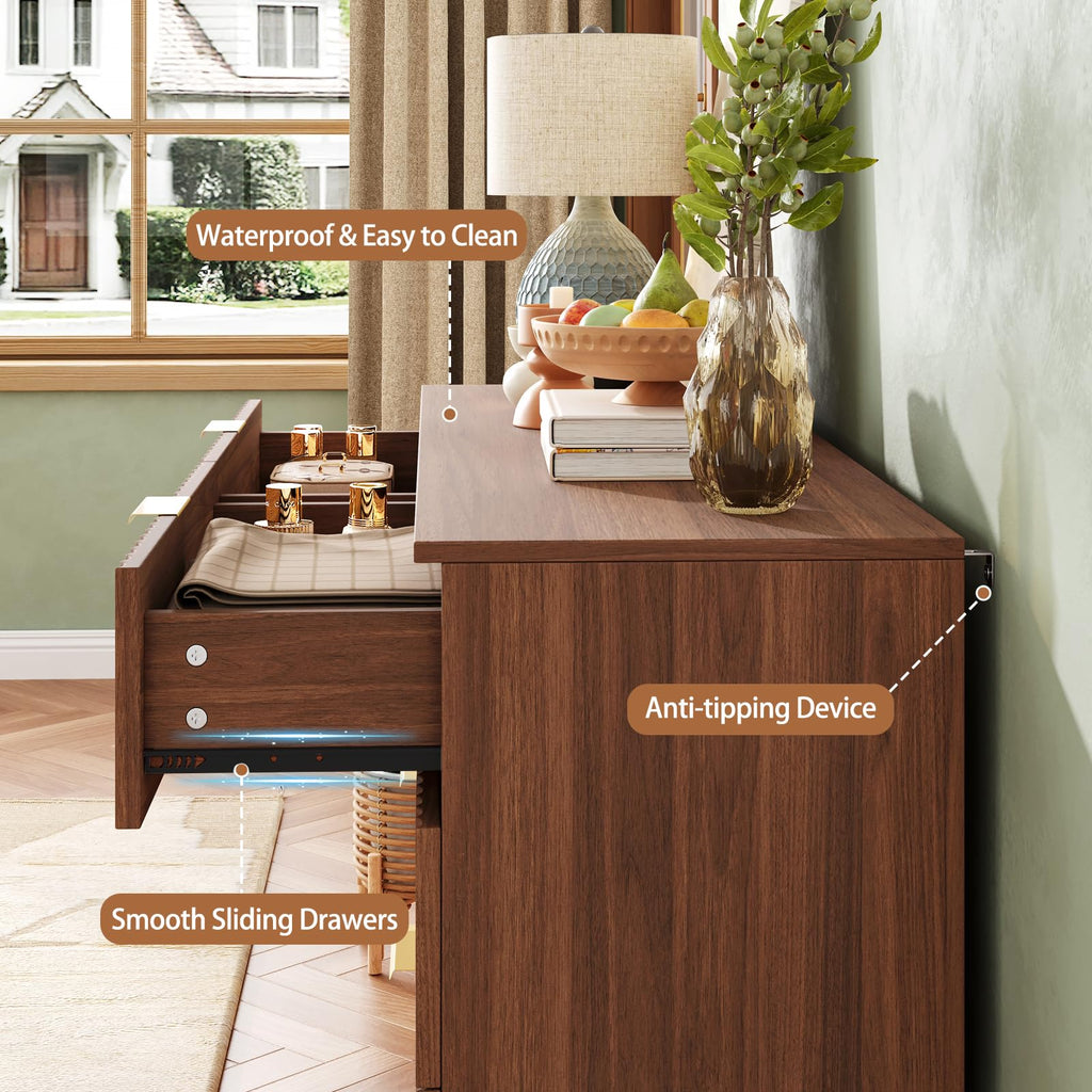 47.2" Wide Fluted 8 Drawer Dresser, Walnut