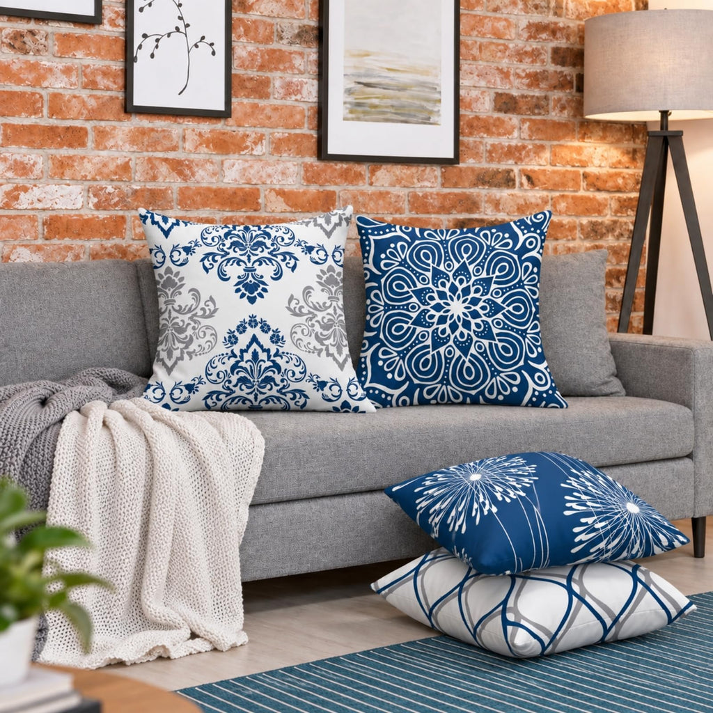 Decorative Throw Pillow Covers 18x18 Set of 4, Blue Modern Simple Square Pillow Case Cushion Cover for Sofa Couch