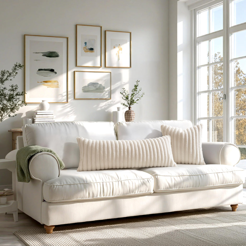 Faux Fur Decorative Throw Pillow Covers 20x20 Set of 2 Cream White