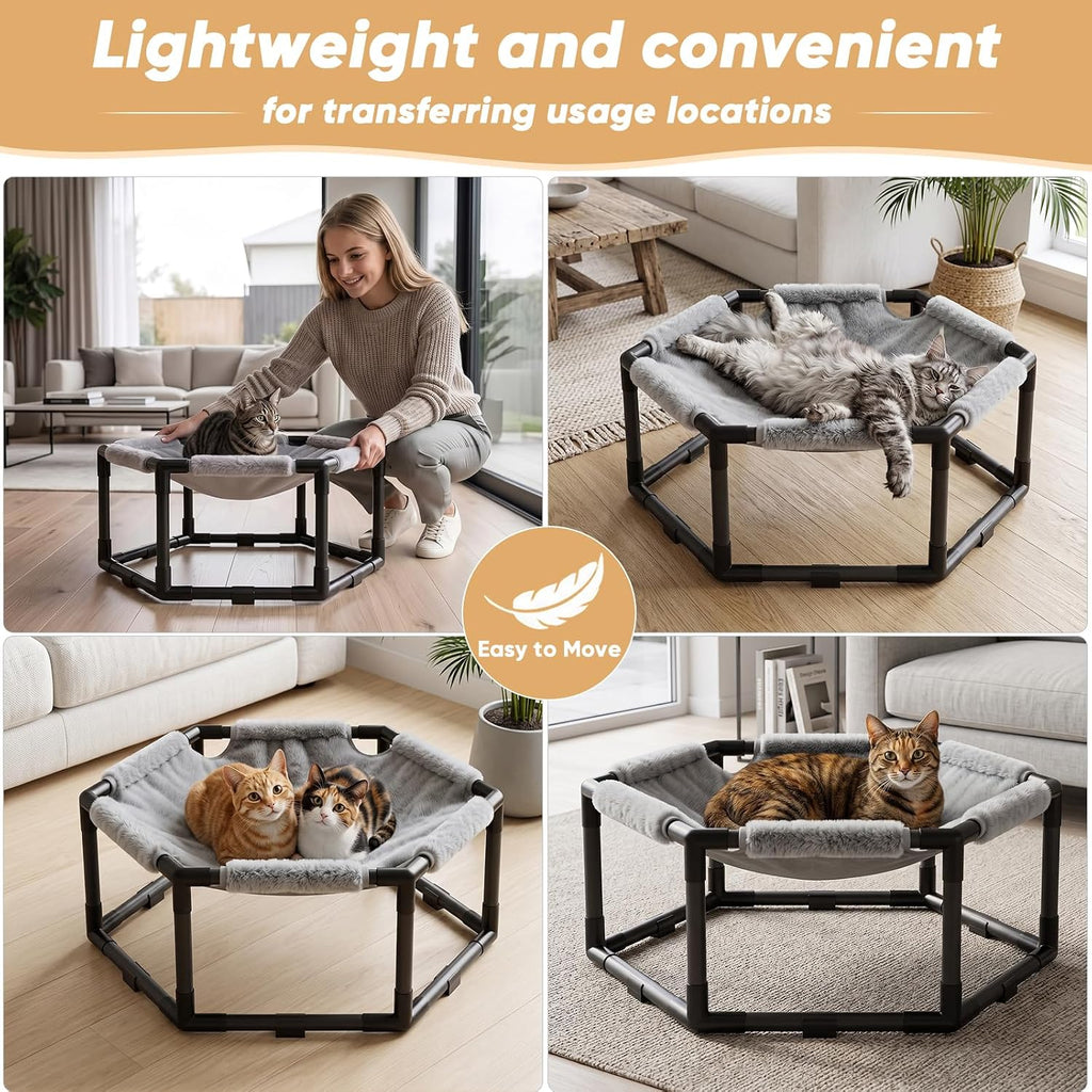 Elevated Cat Hammock Bed, Hexagon Raised Cat Swing Bed Cot Lounge Chair
