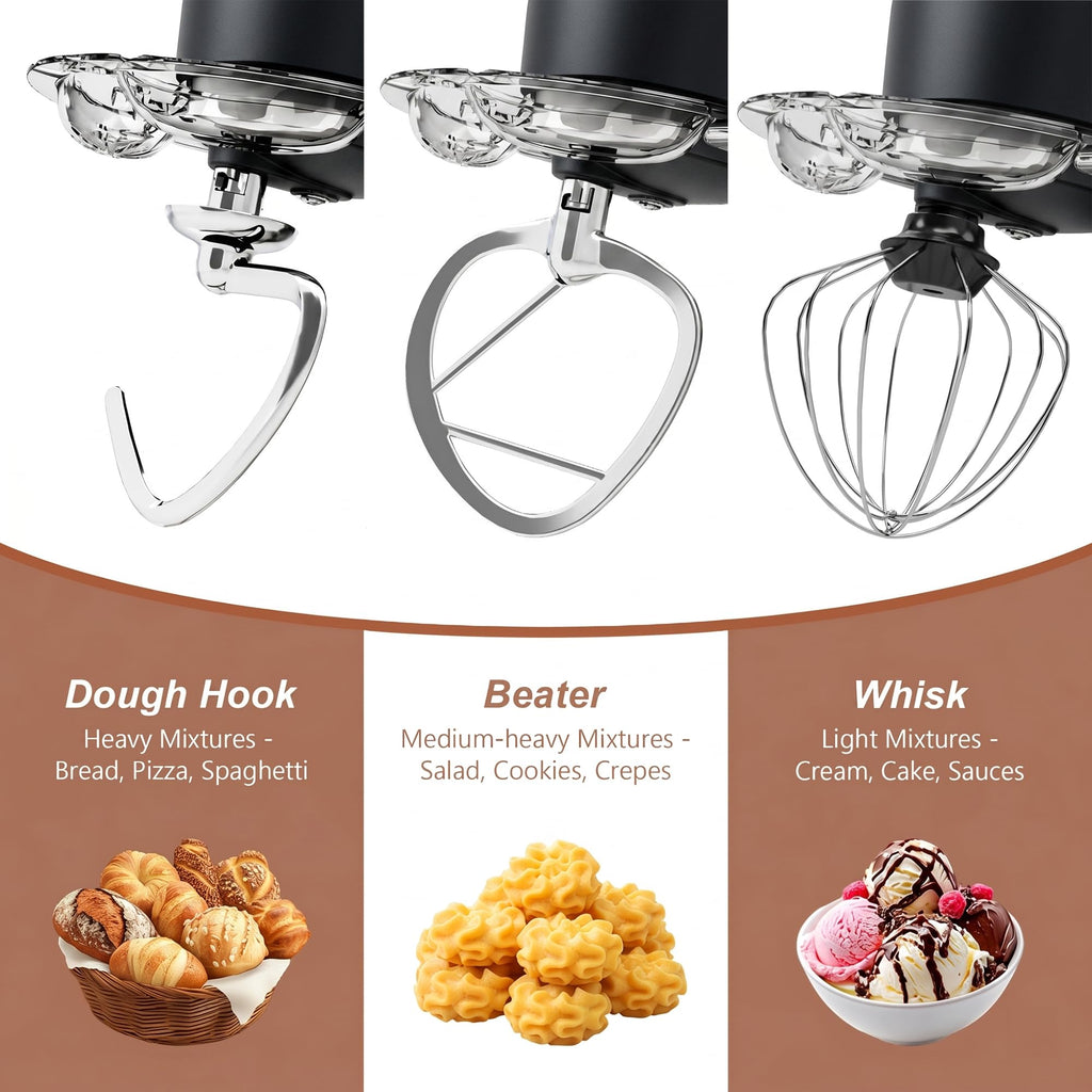 6.5 Qt 10-Speed Tilt-Head Stand Mixer with Dough Hook, Whisk, Beater & Splash Guard, Electric Kitchen Mixer for
