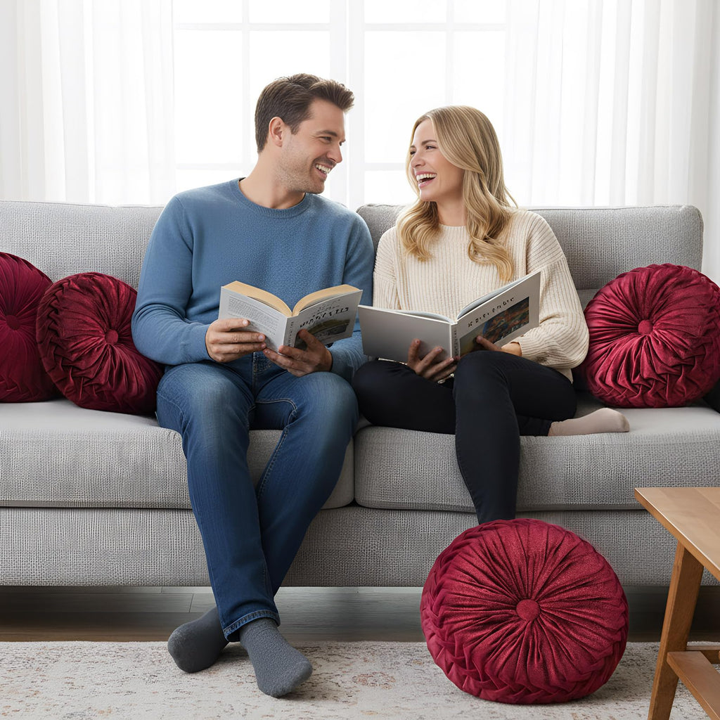 1 Pcs Round Throw Velvet Pillow Decorative Pillow (Burgundy, 15'')