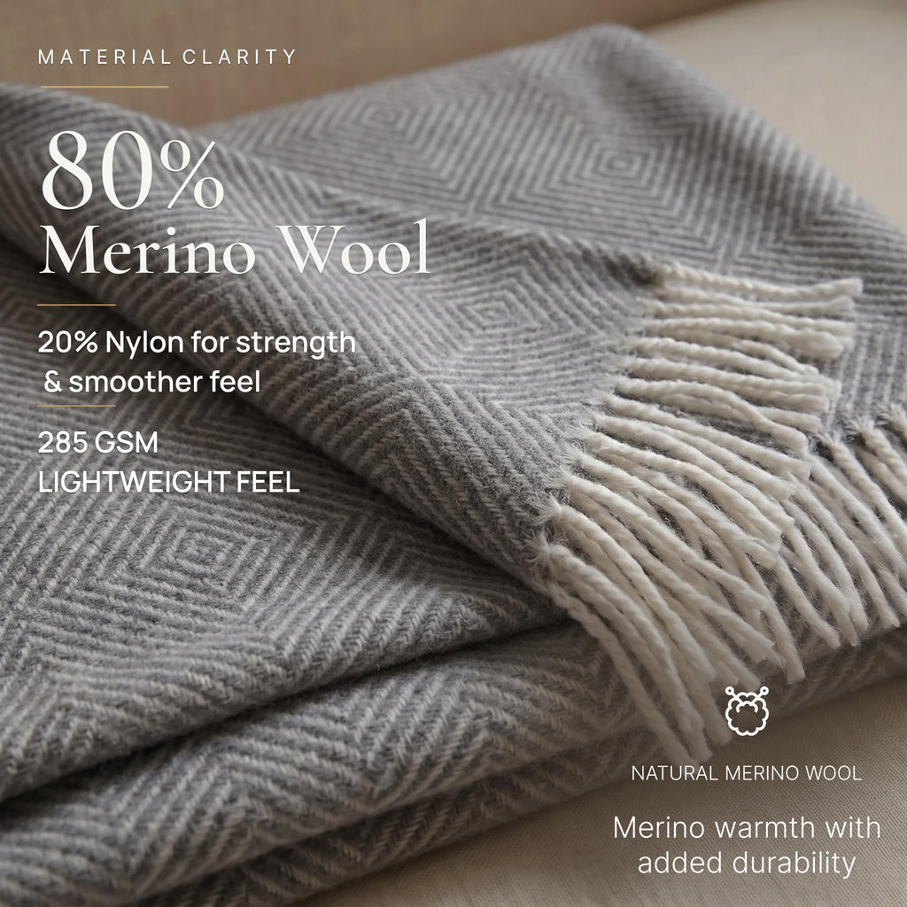 Merino Wool Blanket, Warm & Soft Throw for Bed & Couch, 55 x 79 in