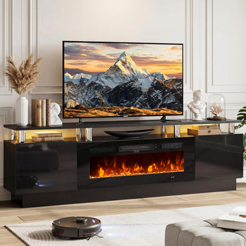 80" Fireplace TV Stand for TVs UP to 90", Electric Fireplace Entertainment Center with LED Lights & Storage Cabinets