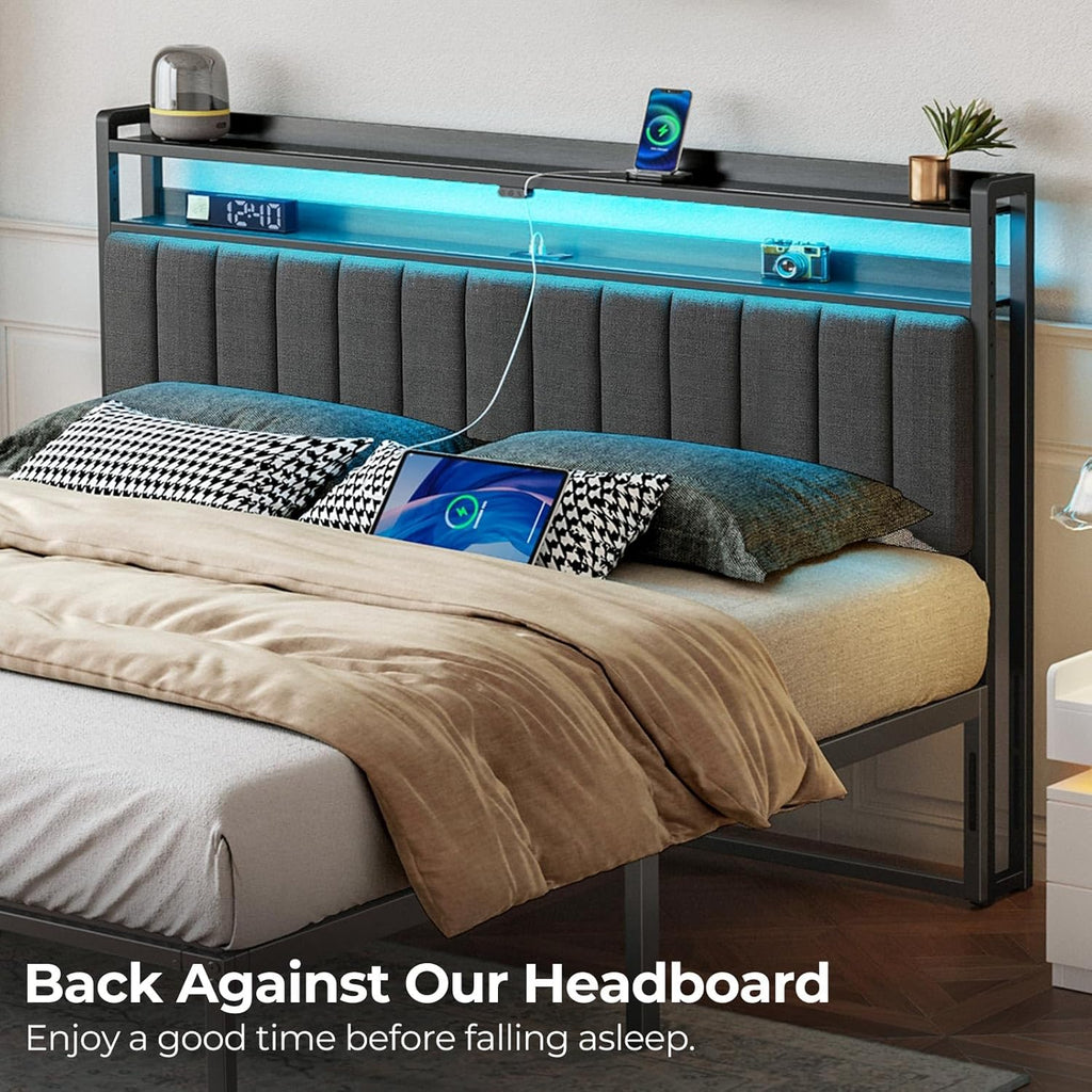 Headboard for King Bed with Storage, 60,000 DIY Color of LED Light, Head Board with USB & Type C Port