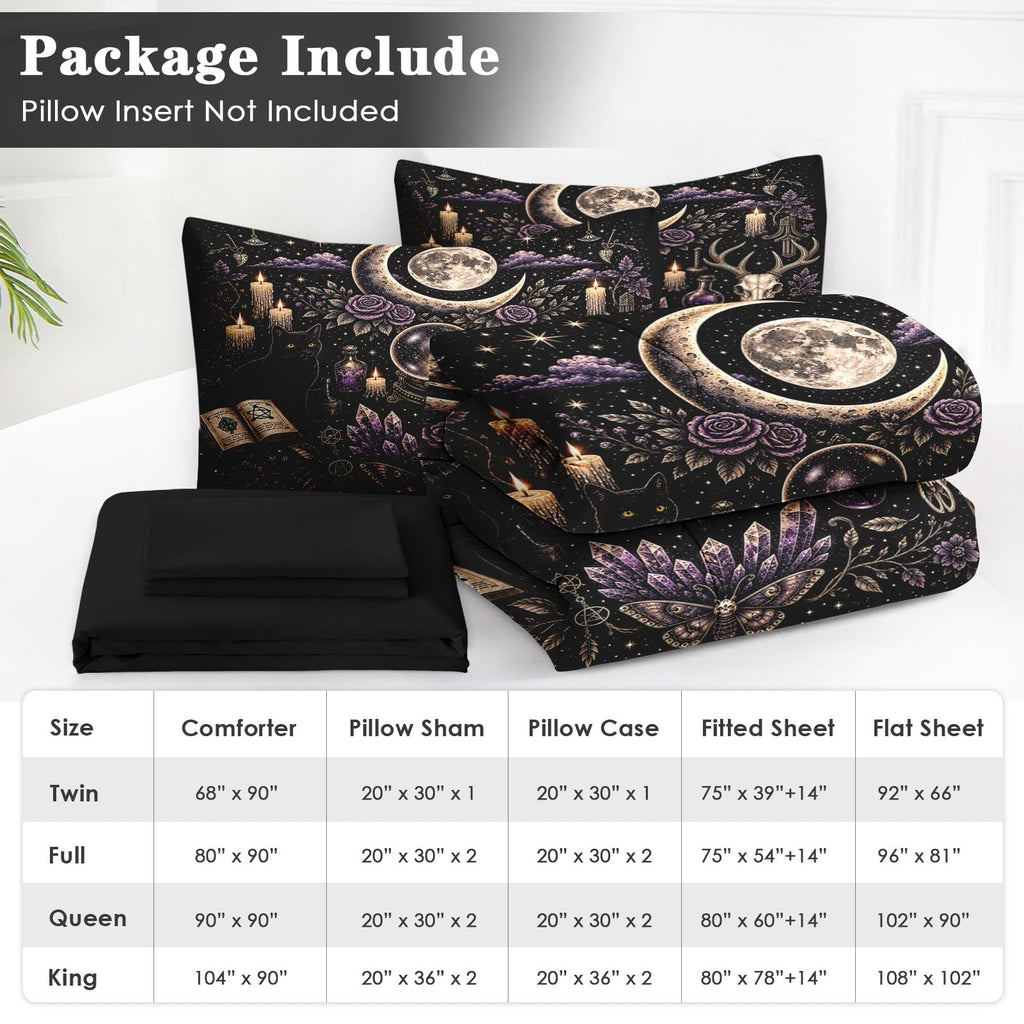 7 Pcs Queen Size Comforter Set, Witchy Crystal Bedding