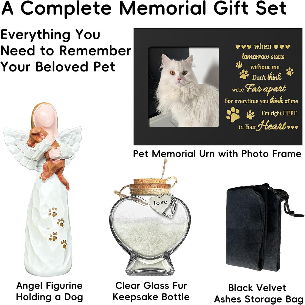 Pet Memorial Urn with Photo Frame, 110 Cubic Inches Wooden Pet Cremation Urn for Dogs & Cats, Sympathy Gift Set