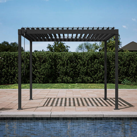 80S Louvered Pergola 10' x 10', Modern Style with Adjustable Louvers for Outdoor Roof, Garden, Easy Assembly, Durable, Charcoal