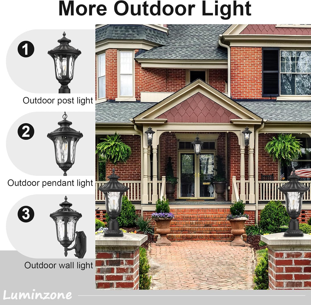 Outdoor Pendant Light for Porch, Exterior Hanging Lantern Outdoor Chandelier in Black Finish for Entryway, Doorway