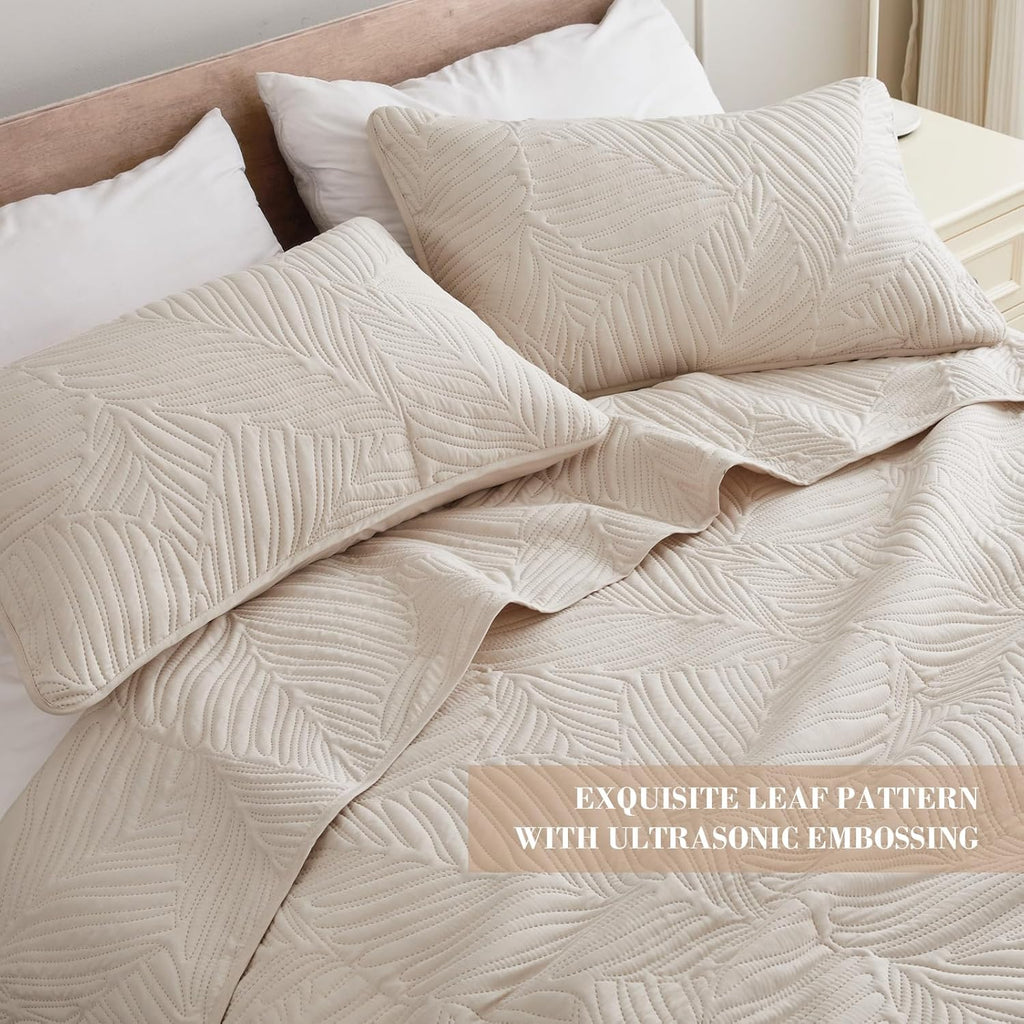 Queen Quilt Bedding Set, Lightweight Brich Beige Quilts Queen Full for All Seasons, Soft Microfiber Bedspreads