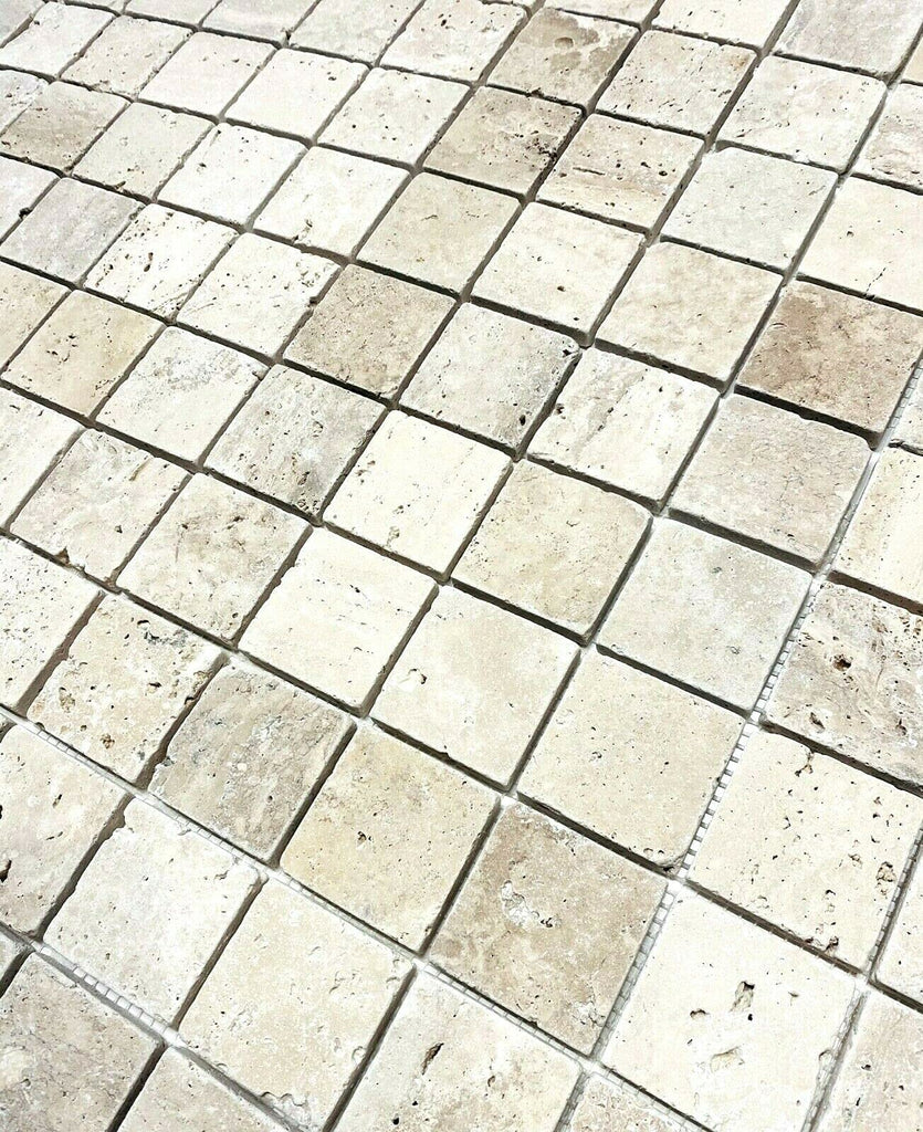 2x2 Light Ivory Tumbled Travertine Mosaic Tile Backsplash Wall Floor