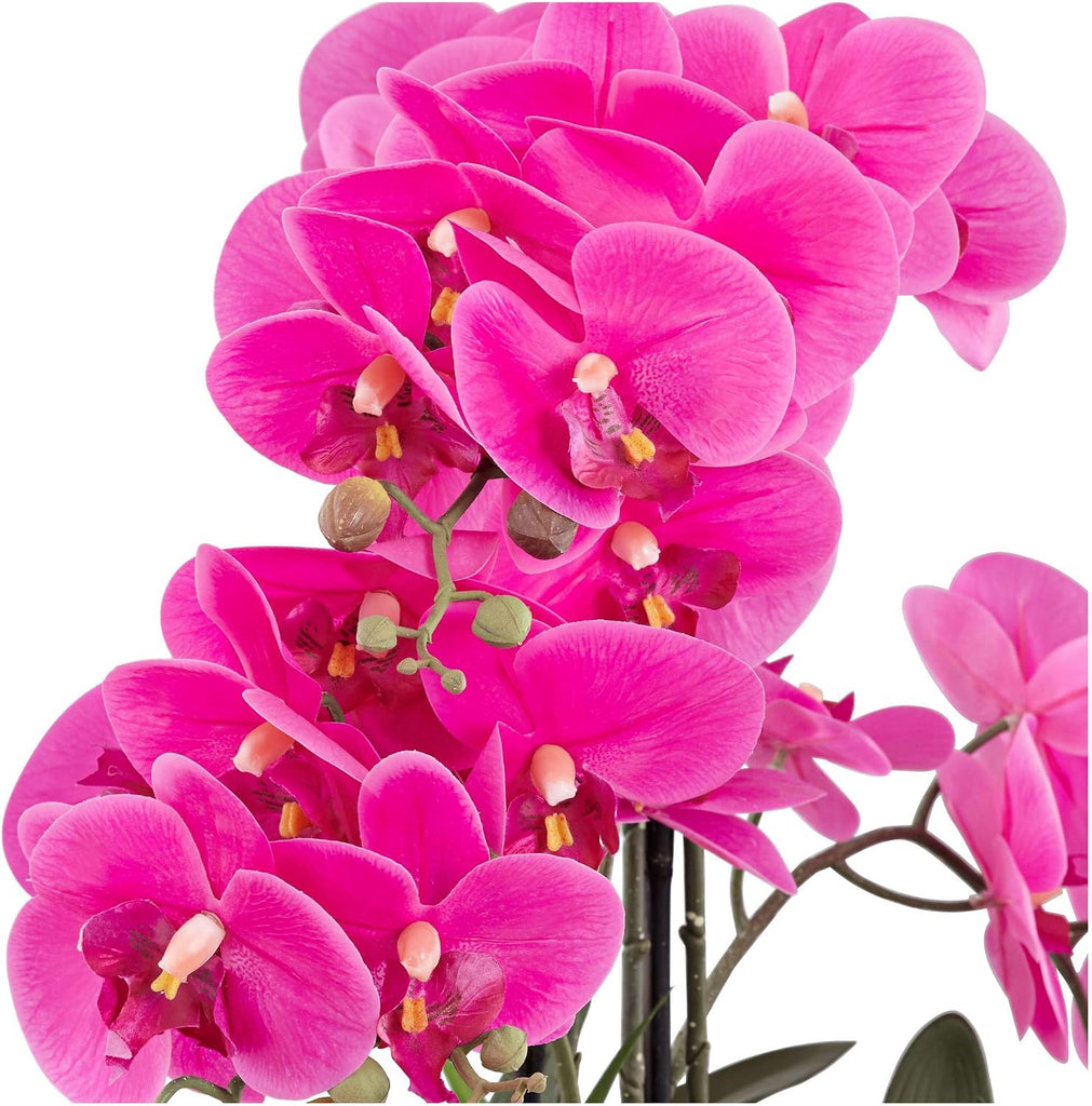 Potted Silk Faux Artificial Flowers Arrangement Realistic Pink Orchid in White Ceramic Oval Pot for Cottage Core Home