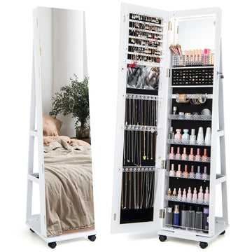 360° Rotating Jewelry Organizer, Lockable Jewelry Armoire (White)