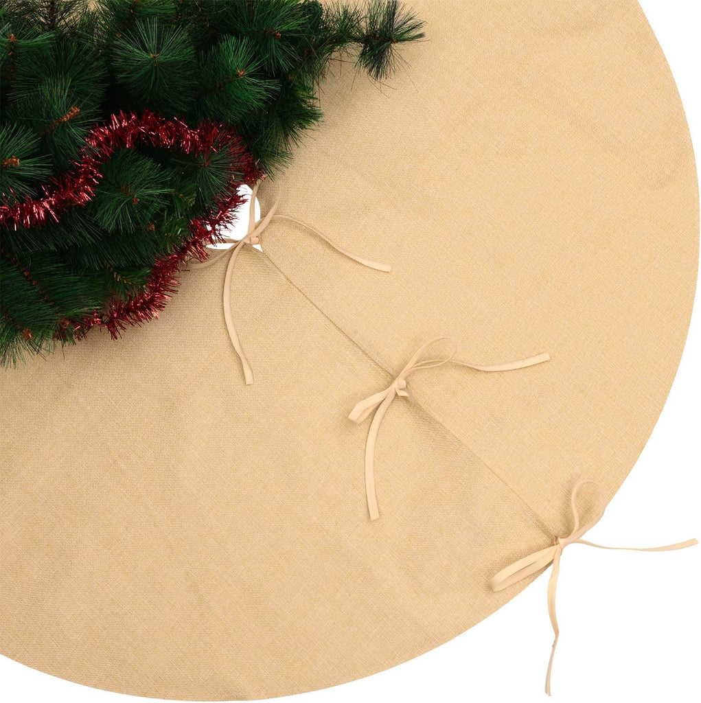 48 Inch Burlap Christmas Tree Skirt, Natural Beige Round Xmas Cover