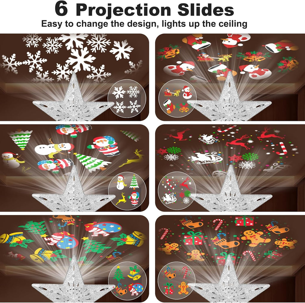 Star Tree Toppers with LED Rotating Lights, Silver