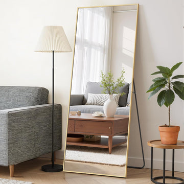 Mirror Full Length 64"x21" Full Body Floor Mirror with Stand, Shatterproof Glass, Aluminum Alloy Frame, Free Standing