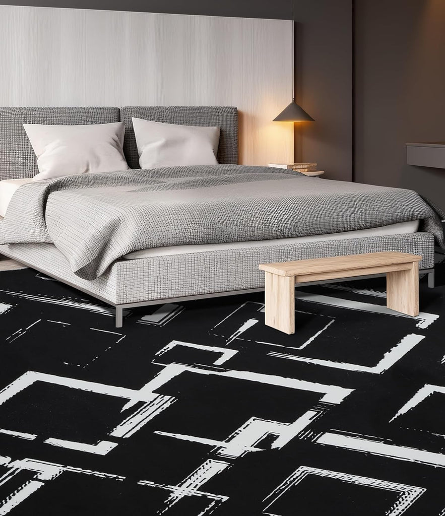 Black Modern Geometric Area Rug 8x10, Black and White Rug with Abstract Diamond Patterns,Non-Shedding Washable Rugs