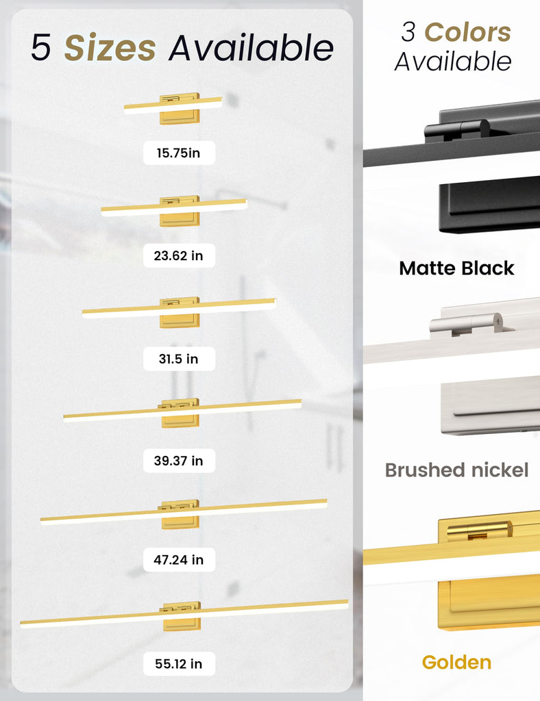 Modern Bathroom Vanity Light 31.5 inch, Rotatable, 28W Dimmable 5CCT Led Bathroom Light Fixture Over Mirror, Gold Bar