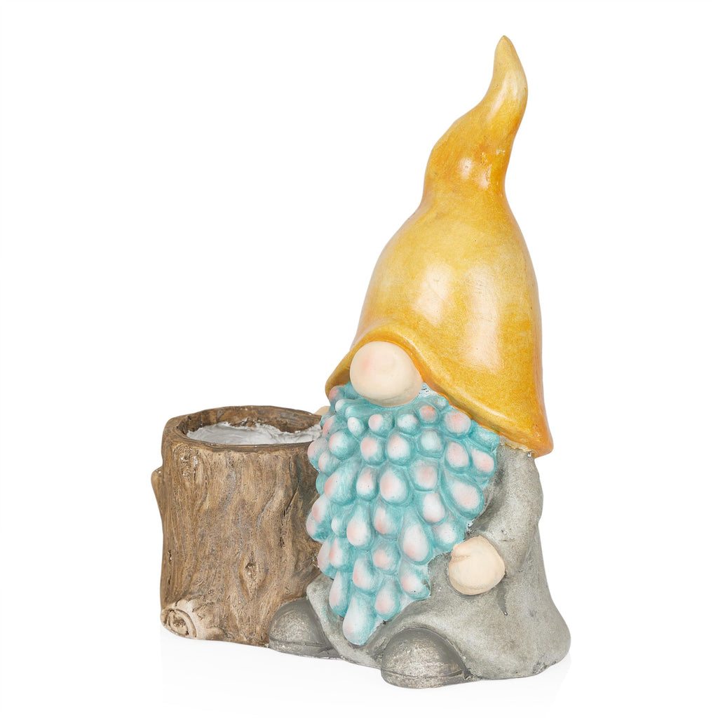 16" Tall Outdoor Yellow Hat Gnome Statue with Drainage Hole Planter, Weatherproof Garden Decor