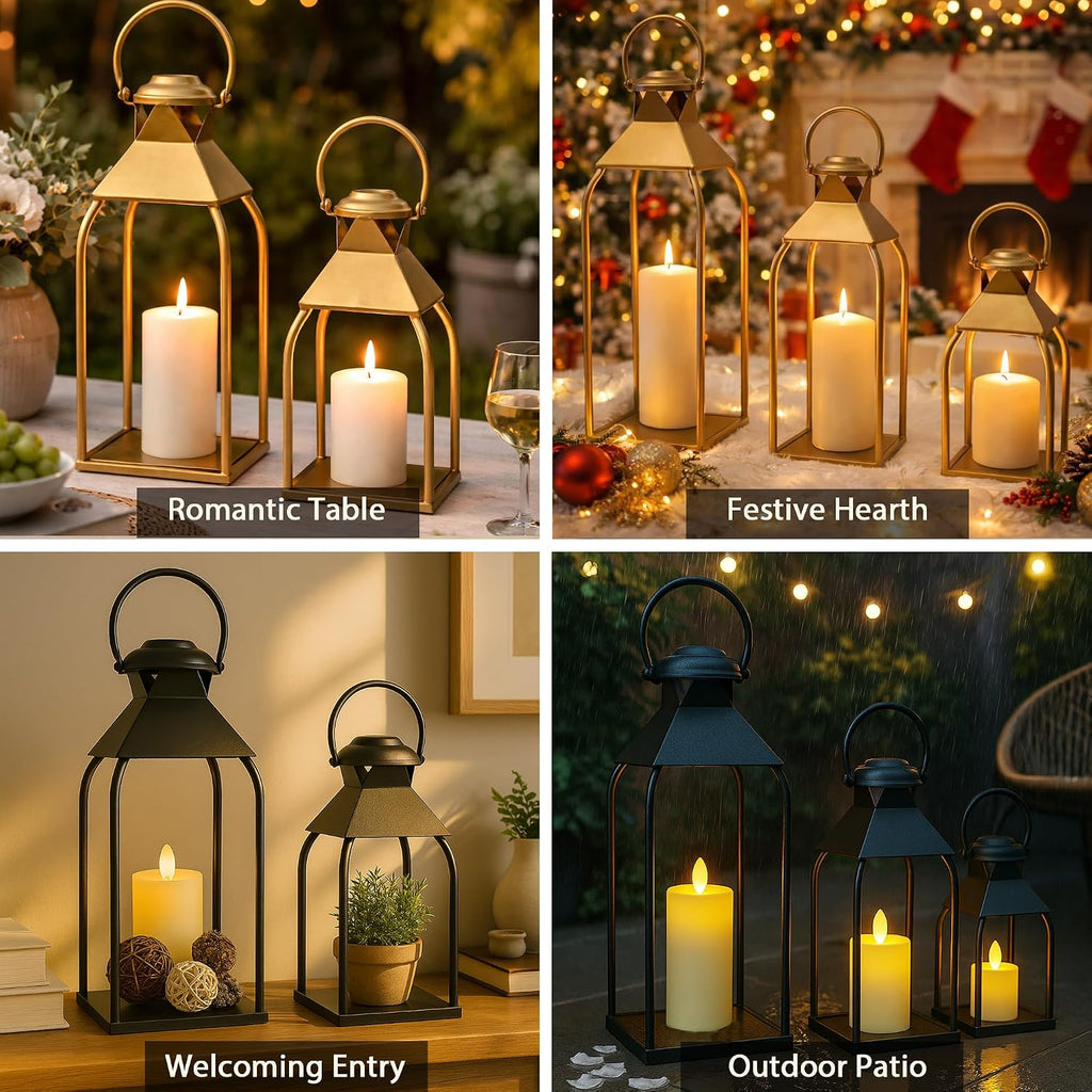 Decorative Metal Lanterns Indoor Outdoor, Candle Holder for Porch, Patio, Fireplace, Floor, Wedding, Christmas, Fall