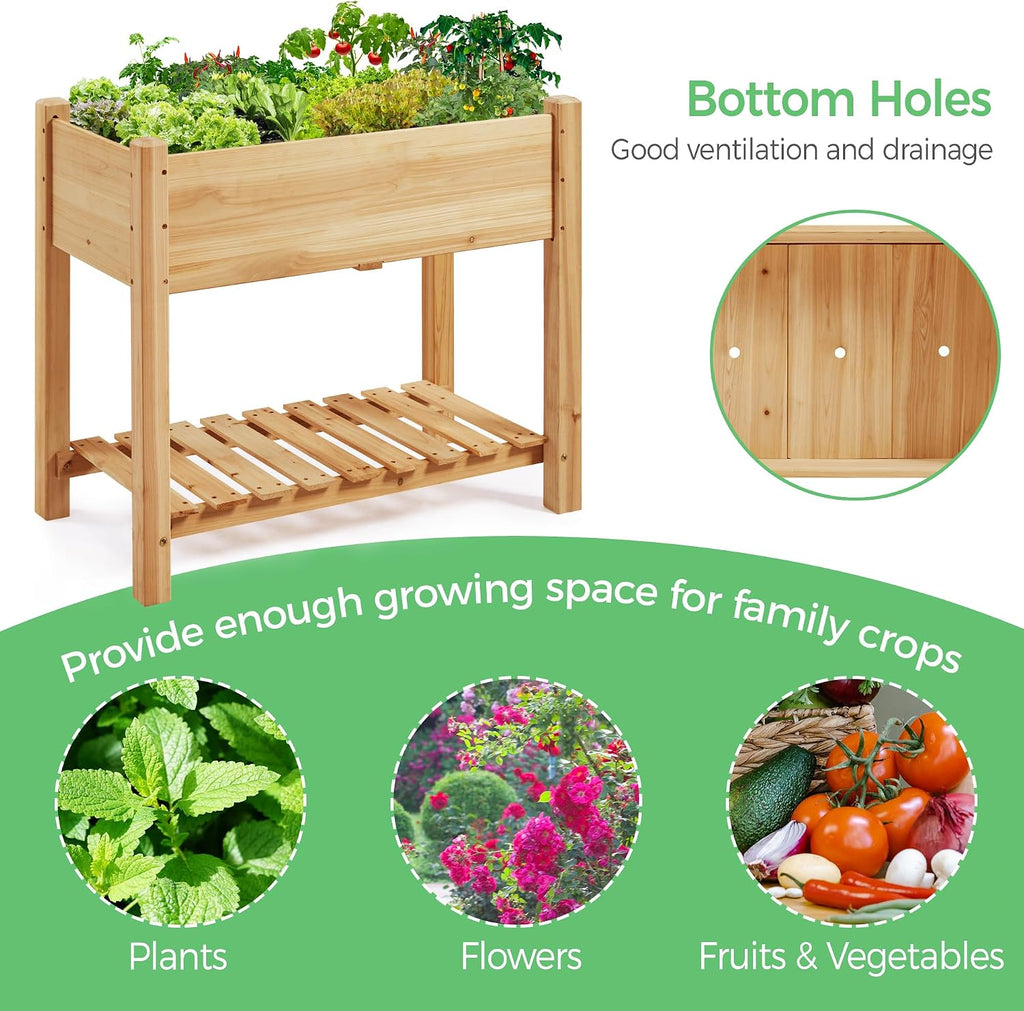 34" Raised Garden Bed with Legs, Wooden Planter Box, 1Pcs | Elevated wooden planter with sturdy fir wood frame &