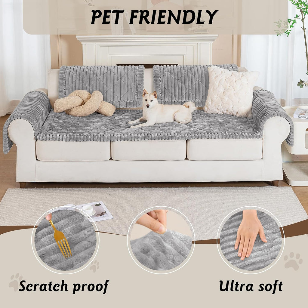 100% Waterproof Fuzzy Couch Cover for Dogs Light Grey 27.6"x59"