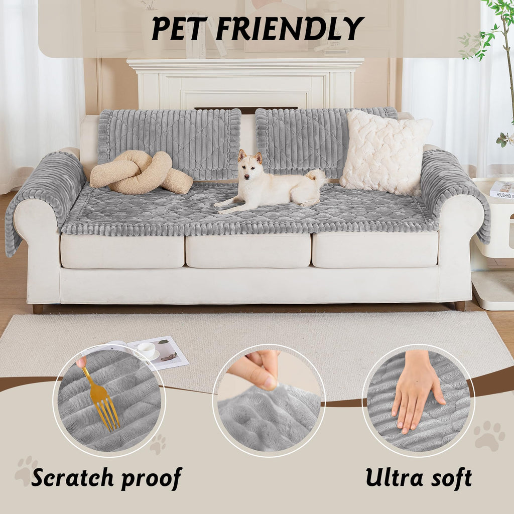 100% Waterproof Fuzzy Couch Cover for Dogs Light Grey 27.6"x82.7"