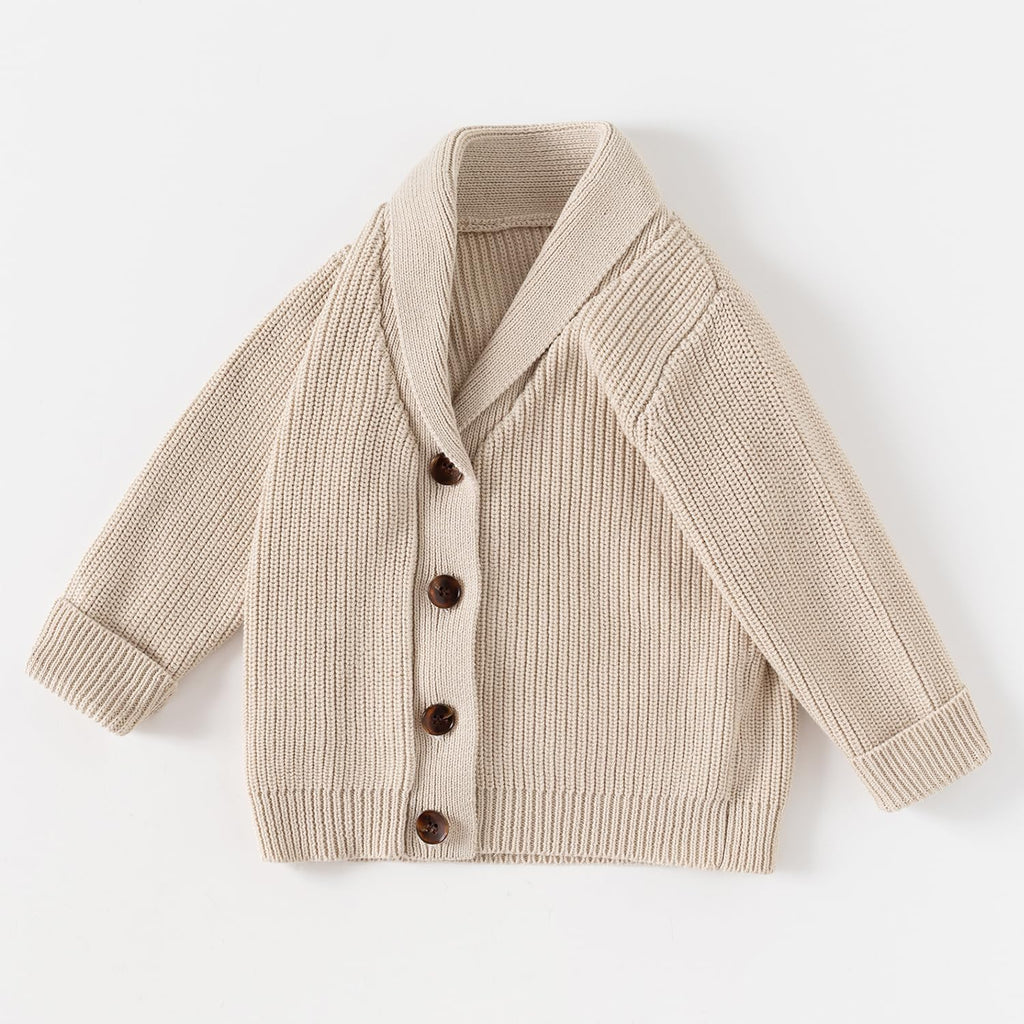 Toddler Boys' Cotton V-Neck Cardigan Sweater, Infant Baby Boys Button up Knitted Sweatshirt for Fall and Winter