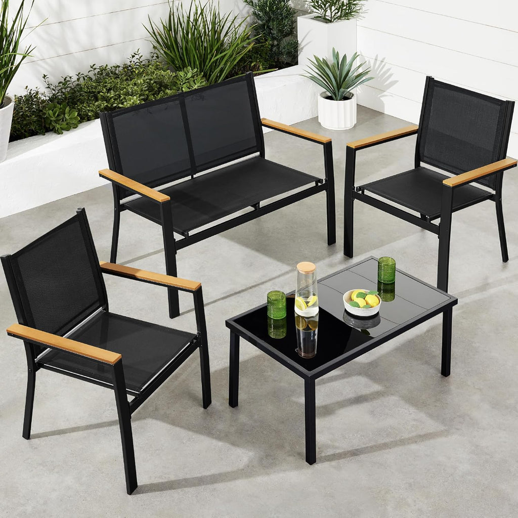 Best Choice Products 4-Piece Outdoor Textilene Patio Conversation Set, Backyard Furniture w/Loveseat, Coffee Table