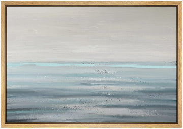 Framed Canvas Print Wall Art Baby Blue Gray Pastel Watercolor Landscape Abstract Shapes Illustrations Modern Art