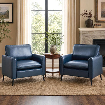 Accent Chairs, Faux Leather Arm Chairs (Blue, 2) - Set of 2
