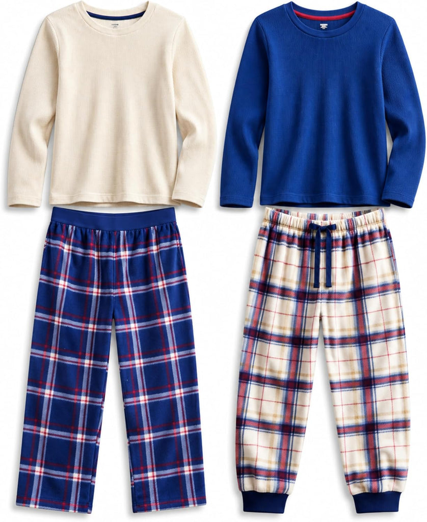Boys Pajamas Set | Piece Long Sleeve & Fleece Pants | Soft Warm Sleepwear Pjs for Kids & Teens