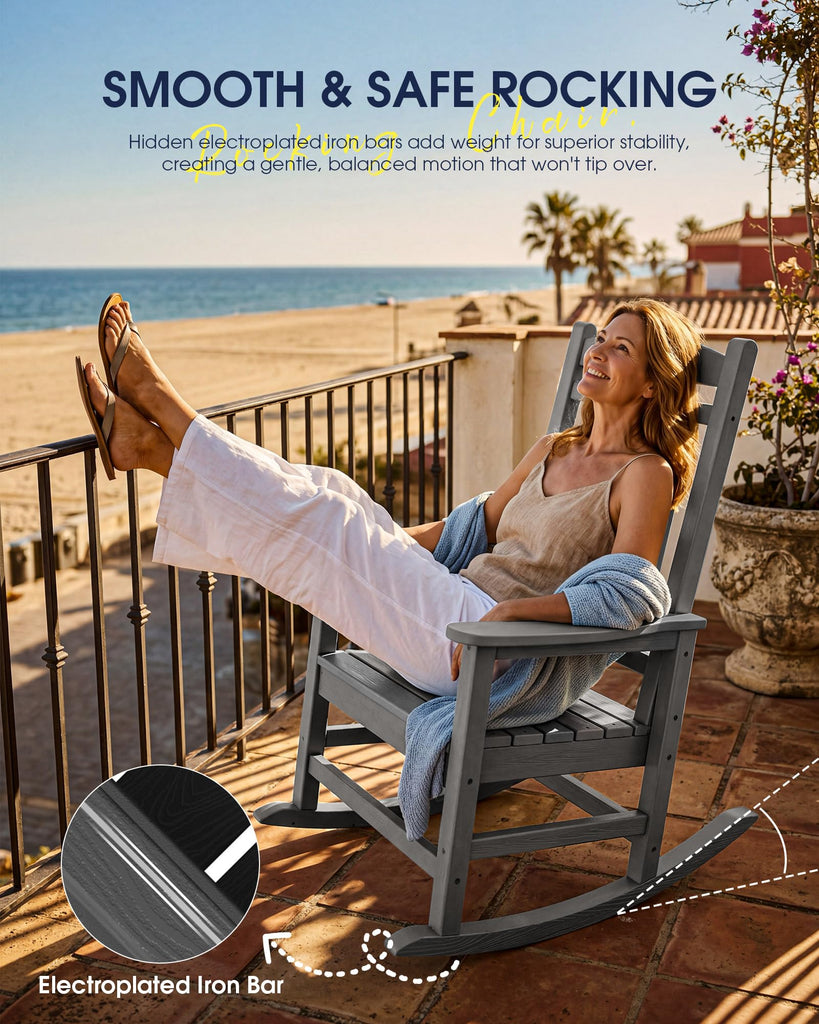 Oversized Outdoor Rocking Chair, Porch Rockers, Unique Gray
