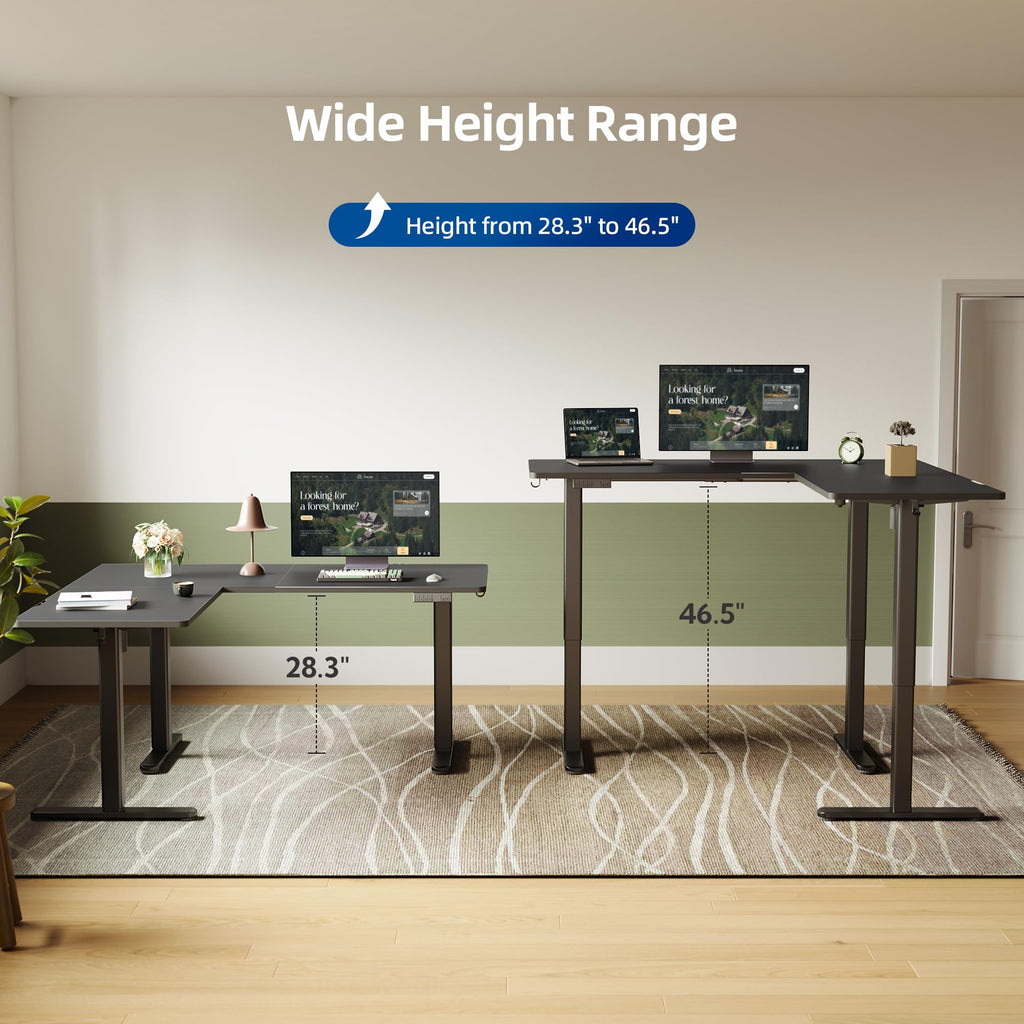 L Shaped Standing Desk, Electric Standing Desks L Shape Adjustable Height Dual Motor, 63 x 55 Inch Corner Standing