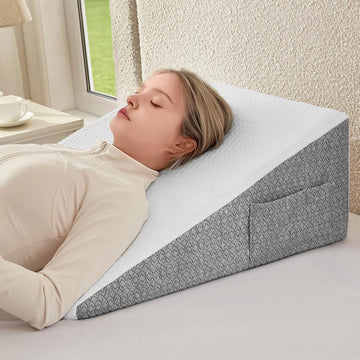 Wedge Pillow for Sleeping, 24 x 24 x 10 Inch Bed Wedge | 40D Memory Foam Top Layer with Supportive Foam Base;