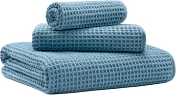 Microfiber Waffle Bath Towels, 3 Pieces, Oversized, Soft, Absorbent, Fast Drying, Lint Free, Includes Bath, Face and