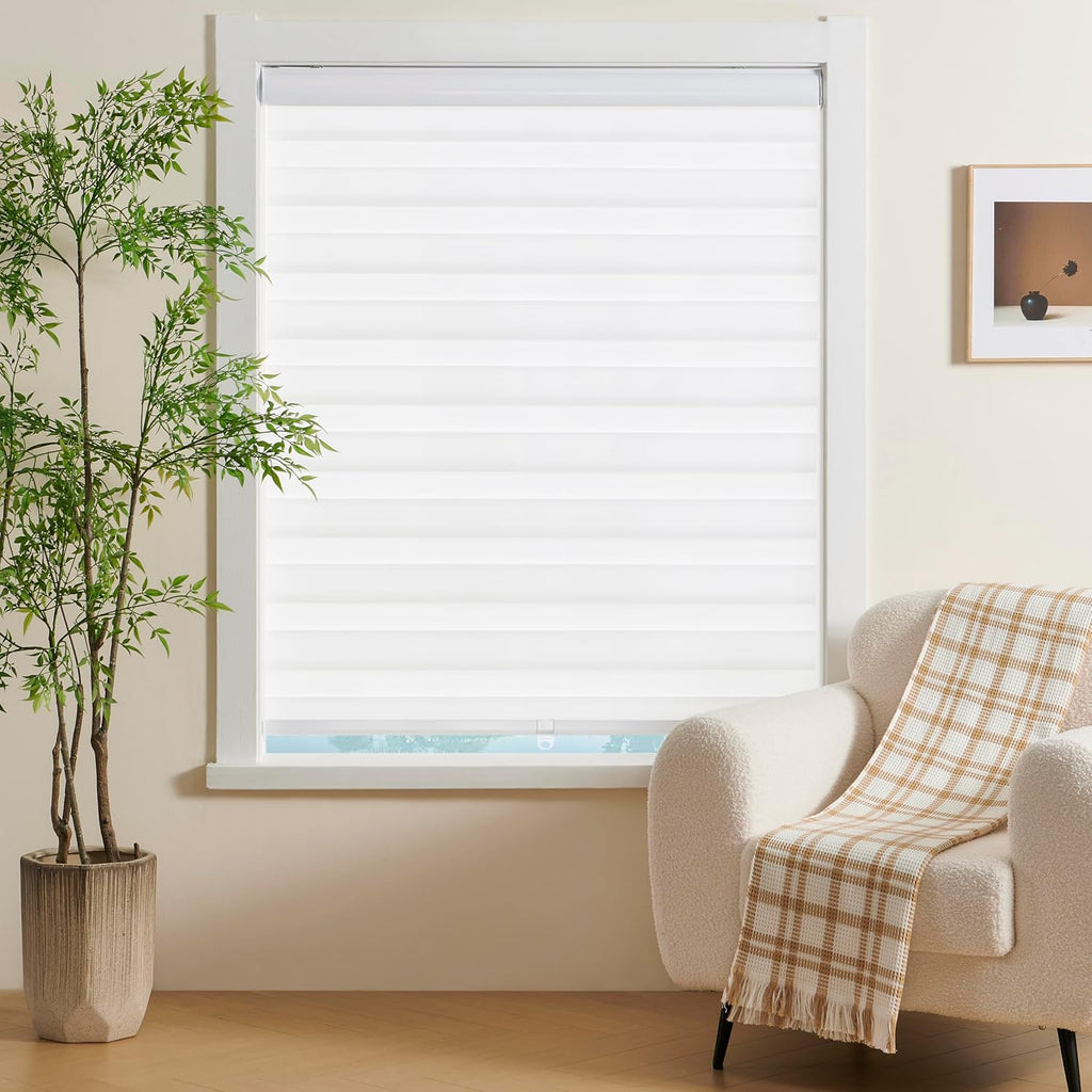 Cordless Zebra Blinds for Indoor Windows Free-Stop Zebra Shades Dual Layer Light Filtering Sheer Shades Roller Window