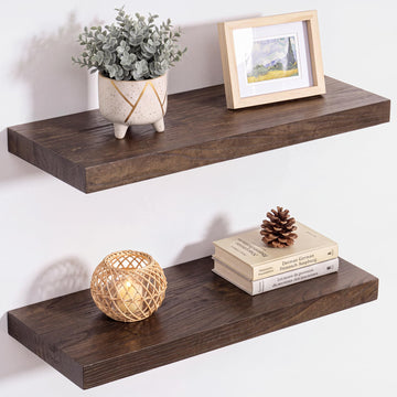 Elm Floating Shelves for Wall - 20" W x 9.3" D Rustic Solid Wood Shelves with Invisible Bracket, Wall-Mounted Storage
