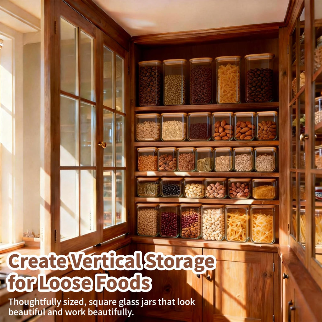 Glass Storage Containers with Lids [Multi-Size Set of 5], Airtight Glass Canisters & Pantry Organization, Clear Food